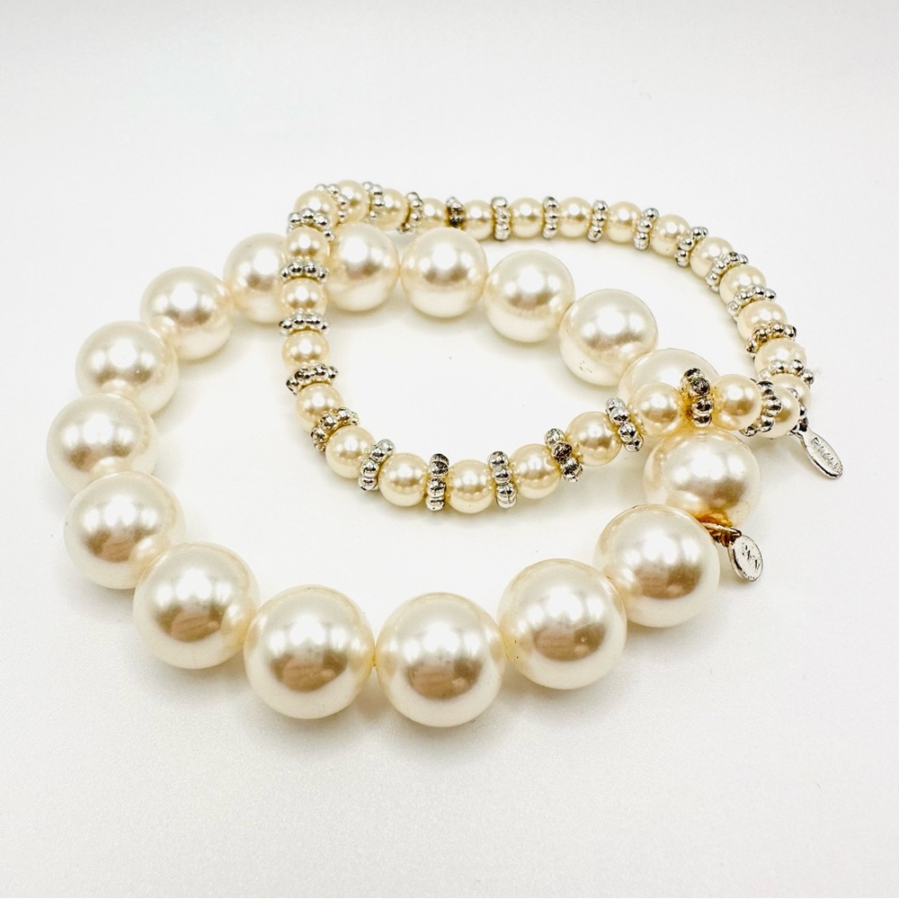Set of Two Roman Faux Pearl Stretch Bracelets Classic Runway Trendy